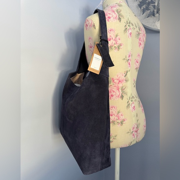 🆕 Margot New York Navy Suede Hobo Bag - Picture 5 of 11